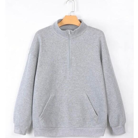 Shein Tops - SHEIN Gray Half Quarter Sip Pullover Long Sleeve Sweatshirt Women’s Size Small